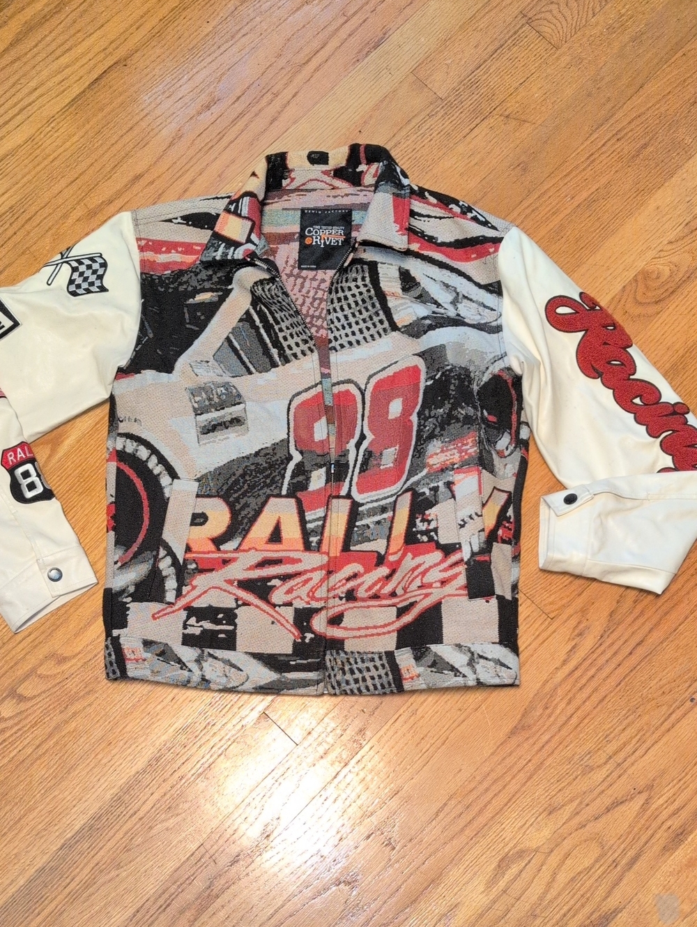 Rally Racing Graphic Bomber Jacket - Red, Black & White
